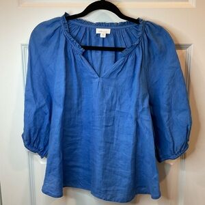 100% Linen J. Jill Love Linen Azure Blouse XSP Bohemian Peasant Boho Top